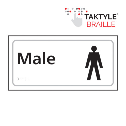 'Male' Sign, Self Adhesive Taktyle, White (300mm x 150mm)
