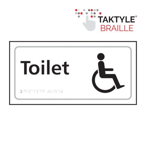 'Toilet (With Disabled Symbol)' Sign, Self Adhesive Taktyle, White (300mm x 150mm)
