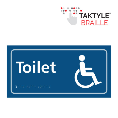 'Toilet (With Disabled Symbol)' Sign, Self Adhesive Taktyle, Blue (300mm x 150mm)