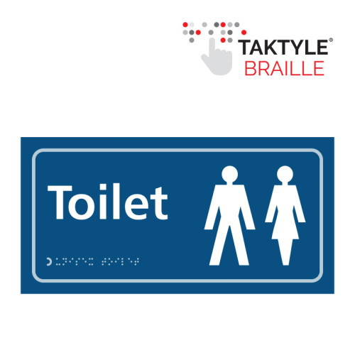 'Toilet (Ladies/Gents Symbol)' Sign, Self Adhesive Taktyle, Blue (300mm x 150mm)