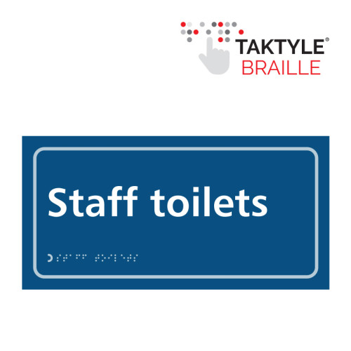 'Staff Toilets' Sign, Self Adhesive Taktyle, Blue (300mm x 150mm)