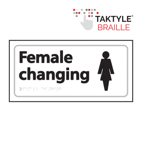 'Female Changing' Sign, Self Adhesive Taktyle, White (300mm x 150mm)