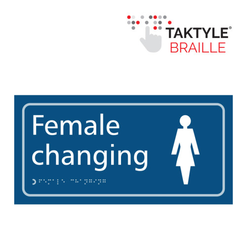 'Female Changing' Sign, Self Adhesive Taktyle, Blue (300mm x 150mm)