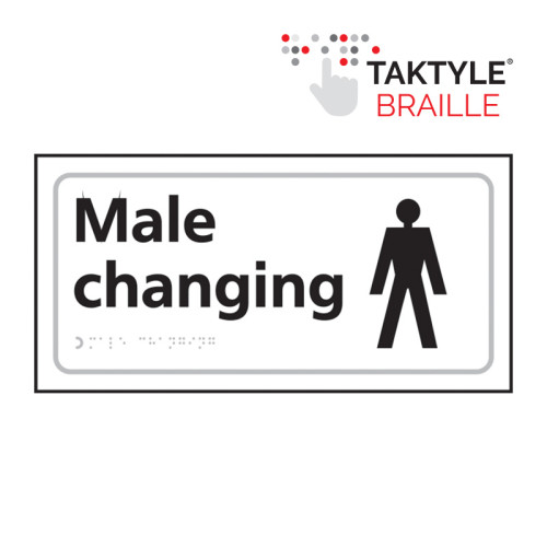 'Male Changing' Sign, Self Adhesive Taktyle, White (300mm x 150mm)