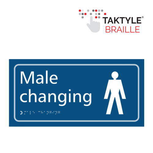 'Male Changing' Sign, Self Adhesive Taktyle, Blue (300mm x 150mm)