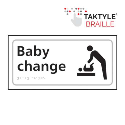 'Baby Change (With Symbol)' Sign, Self Adhesive Taktyle, White (300mm x 150mm)