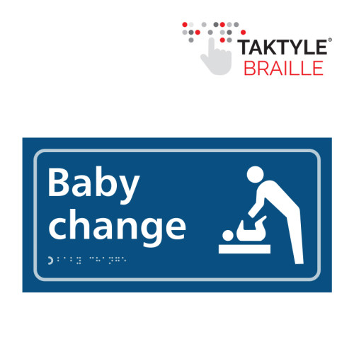 'Baby Change (With Symbol)' Sign, Self Adhesive Taktyle, Blue (300mm x 150mm)