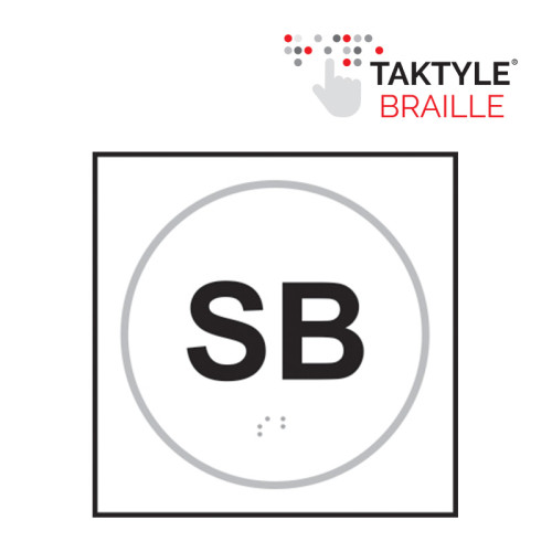 'Sb (Text)' Sign, Self Adhesive Taktyle, White (150mm x 150mm)