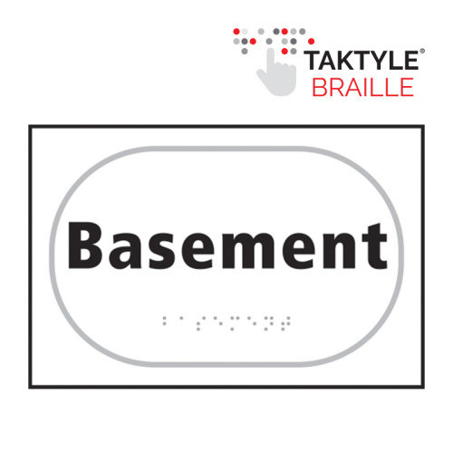 'Basement' Sign, Self Adhesive Taktyle, White (225mm x 150mm)