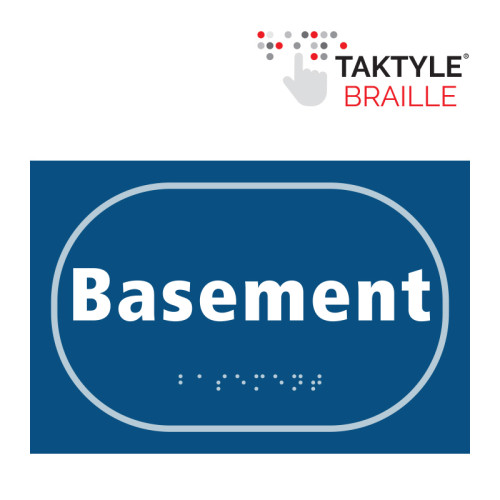 'Basement' Sign, Self Adhesive Taktyle, Blue (225mm x 150mm)