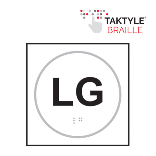 'Lg (Text)' Sign, Self Adhesive Taktyle, White (150mm x 150mm)