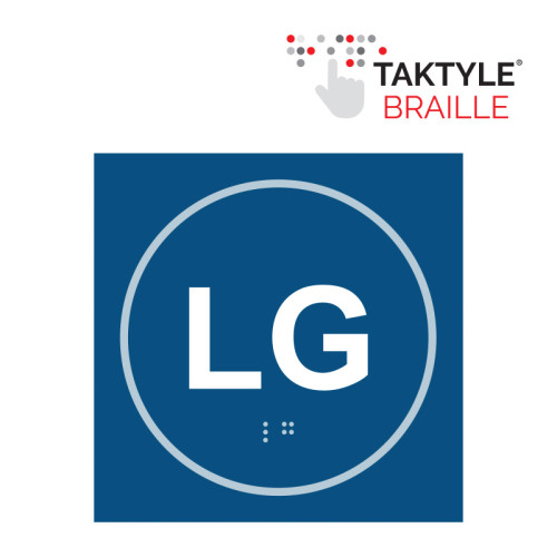'Lg (Text)' Sign, Self Adhesive Taktyle, Blue (150mm x 150mm)