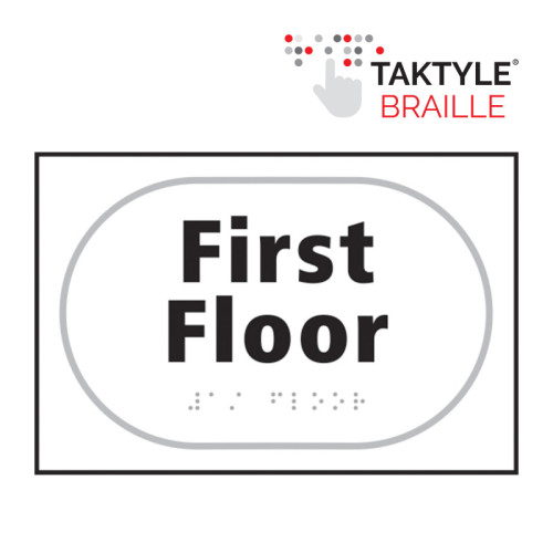 'First Floor' Sign, Self Adhesive Taktyle, White (225mm x 150mm)