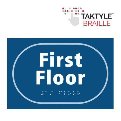 'First Floor' Sign, Self Adhesive Taktyle, Blue (225mm x 150mm)
