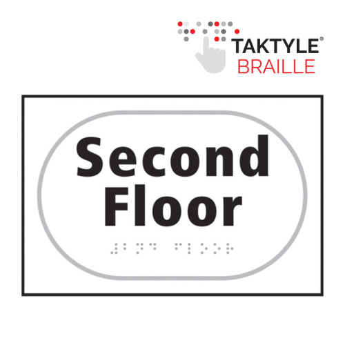'Second Floor' Sign, Self Adhesive Taktyle, White (225mm x 150mm)