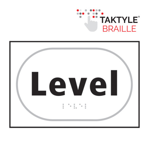 'Level' Sign, Self Adhesive Taktyle, White (225mm x 150mm)