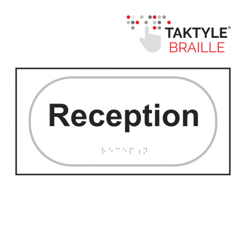 'Reception' Sign, Self Adhesive Taktyle, White (300mm x 150mm)