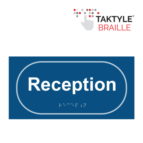 'Reception' Sign, Self Adhesive Taktyle, Blue (300mm x 150mm)
