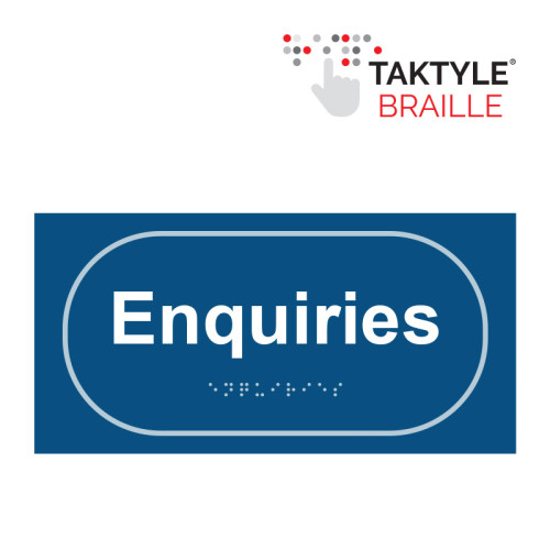 'Enquiries' Sign, Self Adhesive Taktyle, Blue (300mm x 150mm)