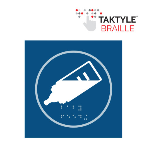 'Baby Bottle Graphic' Sign, Self Adhesive Taktyle, Blue (150mm x 150mm)