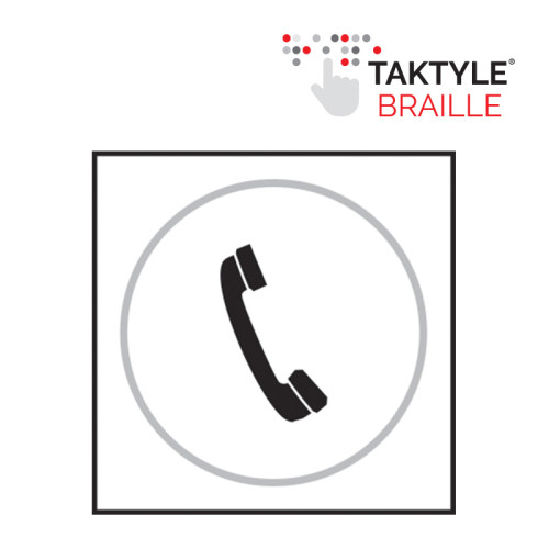 'Telephone Graphic' Sign, Self Adhesive Taktyle, White (150mm x 150mm)