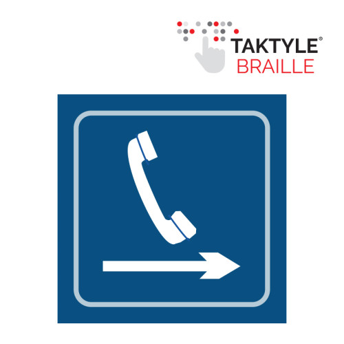 'Telephone Graphic Arrow Right' Sign, Self Adhesive Taktyle, Blue (150mm x 150mm)