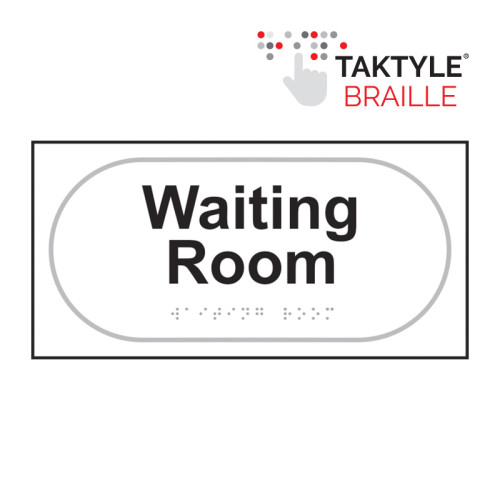 'Waiting Room' Sign, Self Adhesive Taktyle, White (300mm x 150mm)