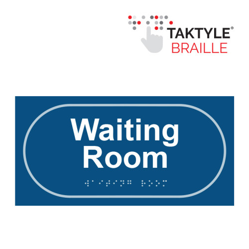 'Waiting Room' Sign, Self Adhesive Taktyle, Blue (300mm x 150mm)