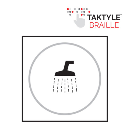'Shower Graphic' Sign, Self Adhesive Taktyle, White (150mm x 150mm)