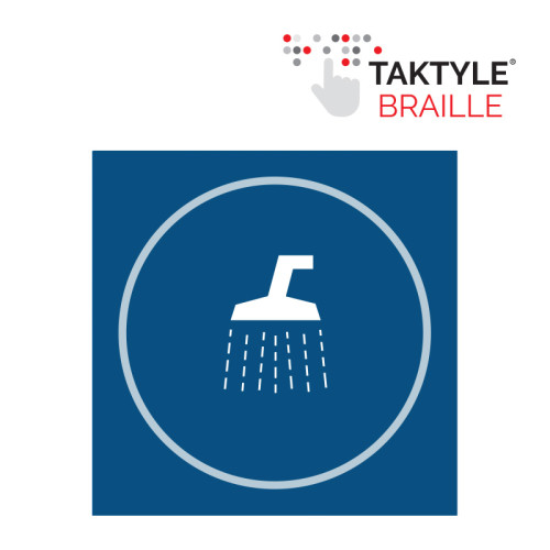 'Shower Graphic' Sign, Self Adhesive Taktyle, Blue (150mm x 150mm)