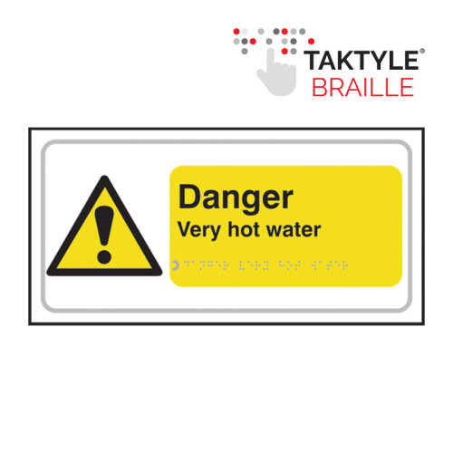 'Danger Very Hot Water' Sign, Taktyle, (300mm x 150mm)