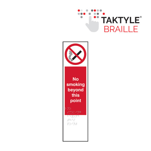 'No Smoking Beyond This Point' Sign, Self Adhesive Taktyle, (75mm x 300mm)