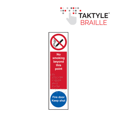'No Smoking Beyond This Point / Fire Door Keep Shut' Sign, Self Adhesive Taktyle, (75mm x 300mm)