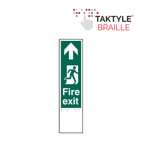 'Fire Exit Man Right Arrow Up' Sign, Self Adhesive Taktyle, (75mm x 300mm)