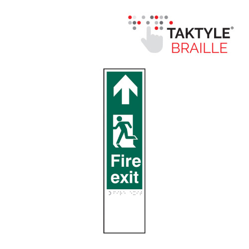 'Fire Exit Man Left Arrow Up' Sign, Self Adhesive Taktyle (75mm x 300mm)