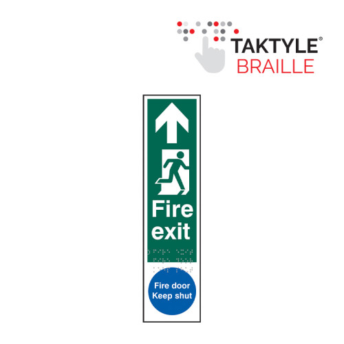 'Fire Exit Man Right Arrow Up / Fire Door Keep Shut' Sign, Self Adhesive Taktyle, (75mm x 300mm)