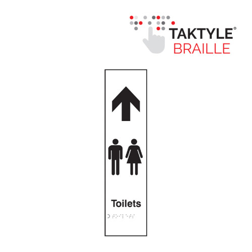 'Toilets Arrow Up (Gents / Ladies Graphic)' Sign, Self Adhesive Taktyle, (75mm x 300mm)
