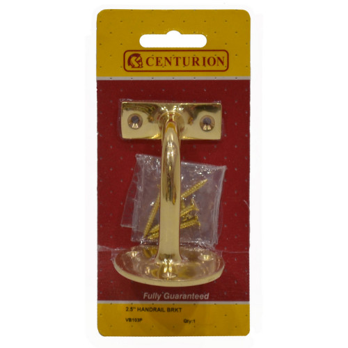 Solid Brass Heavy Handrail Bracket, Polished Brass, 65mm