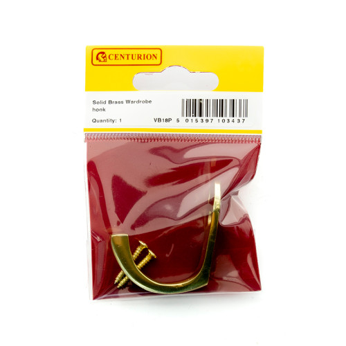 Solid Brass Single Wardrobe Hook - Polished Brass - Pack Qty 1