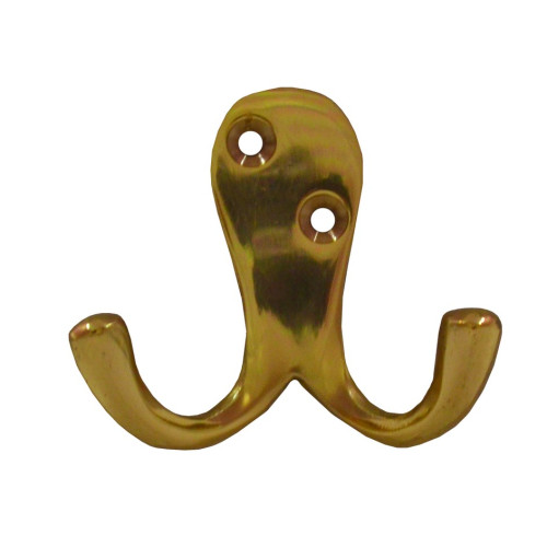 Solid Brass Double Robe Hook - Polished Brass