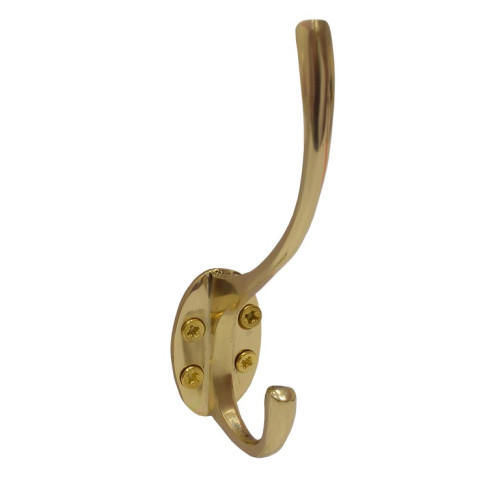 125mm Solid Brass Hat & Coat Hook - Polished Brass