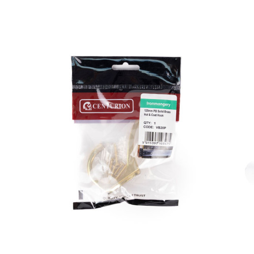 125mm Solid Brass Hat & Coat Hook - Polished Brass - Pack Qty 1