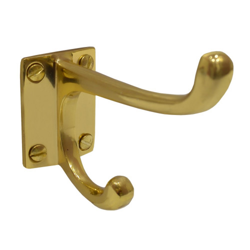 100mm School Style Solid Brass Hat & Coat Hook - Polished Brass