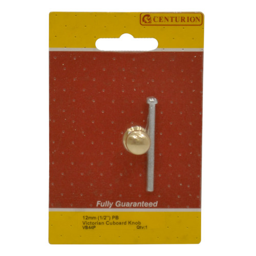 Victorian Cupboard Knobs, Polished Brass, 13mm Dia.