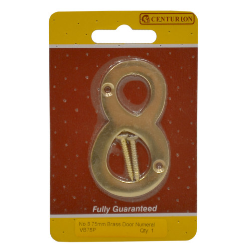 No.8 Solid Brass Door Numbers and Letters, 75mm