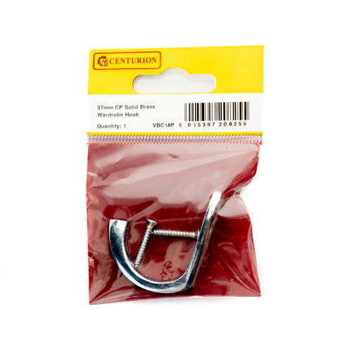 50mm Solid Brass Single Wardrobe Hook - Chrome Plated - Pack Qty 1