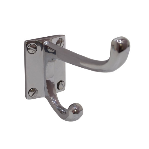 100mm School Style Solid Brass Hat & Coat Hook - Chrome Plated