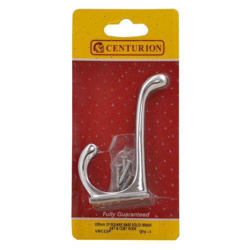 100mm School Style Solid Brass Hat & Coat Hook - Chrome Plated - Pack Qty 1