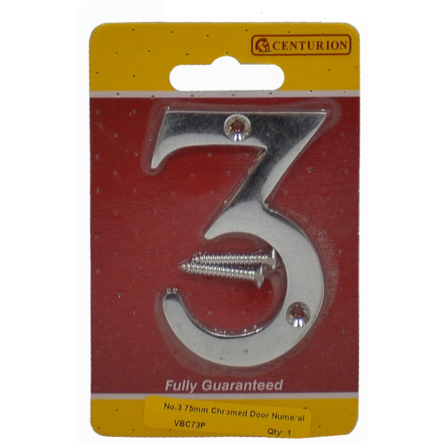 No.3 Chromed Door Numbers and Letters, 75mm
