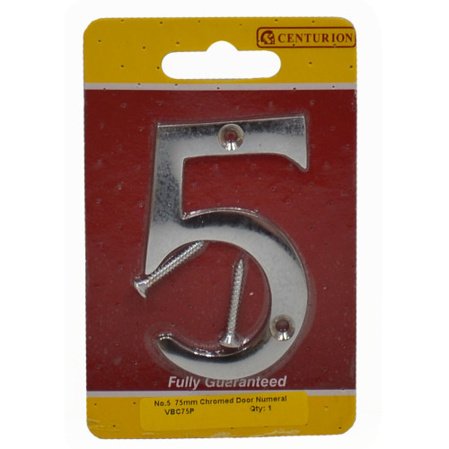 No.5 Chromed Door Numbers and Letters, 75mm